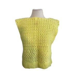 Handmade Crochet Knit Sleeveless sweater boho Chic hippie Cottagecore Yellow S